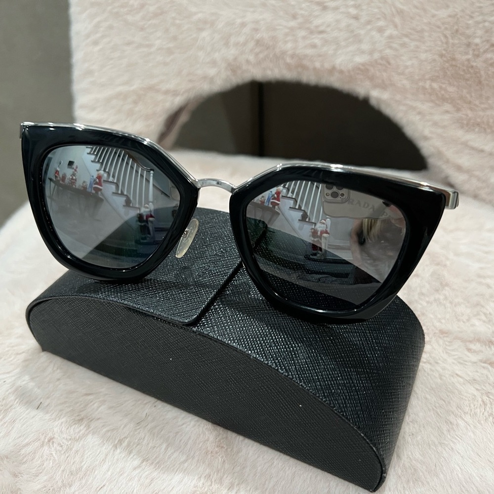 Prada Black and Silver Cat-Eye Sunglasses